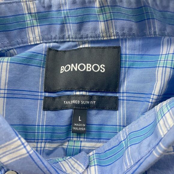 Bonobos Tailored Slim Fit Blue Plaid Button Up Shirt L/S Size L 100% Cotton - Picture 7 of 10